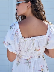 White Ground Puff Sleeve Midi Dress - Image 7 of 10