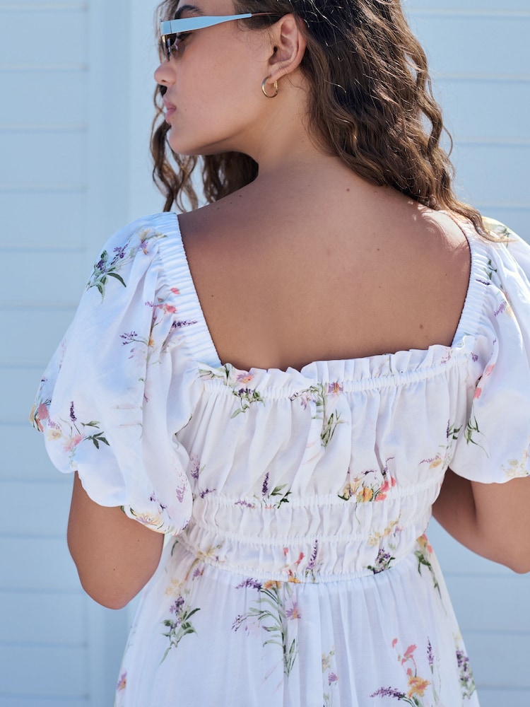 White Ground Puff Sleeve Midi Dress - Image 7 of 10