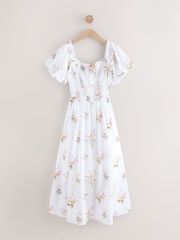 White Ground Puff Sleeve Midi Dress - Image 8 of 10
