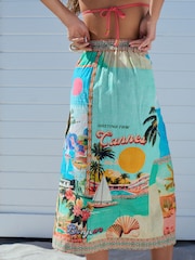 Multi Bright 100% Cotton Wrap Midi Skirt - Image 4 of 8