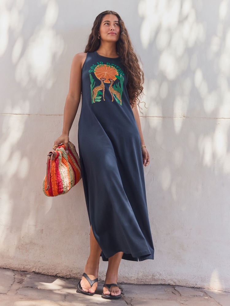 Azul marino - Jersey Graphic Print Maxi Dress - Imagen 1 de 5 Azul marino - Jersey Graphic Print Maxi Dress - Imagen 1 de 5
