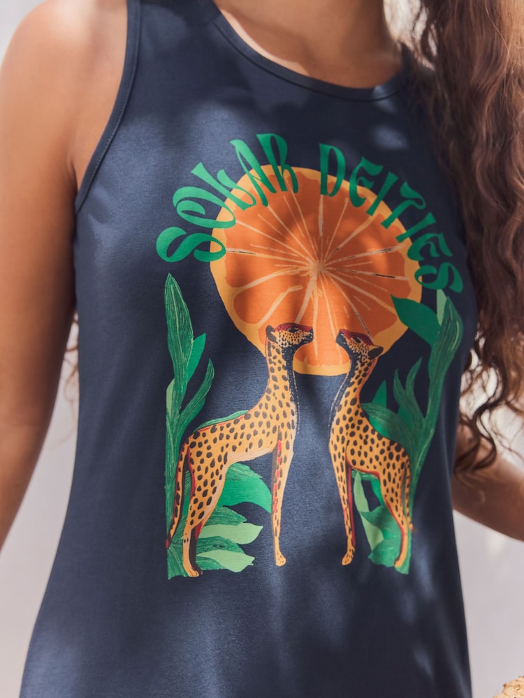 Navy Jersey Graphic Print Maxi Dress - Image 5 of 5