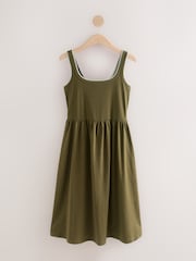 Khaki Green Jersey Midi Summer Dress - Image 1 of 3