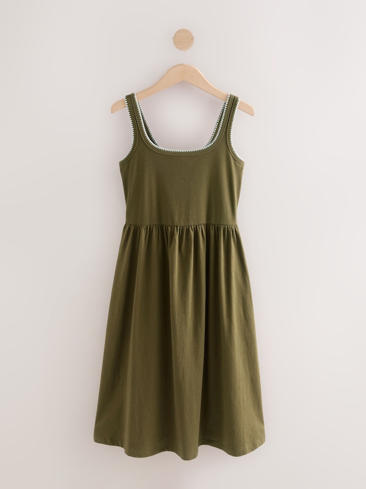 Khaki Green Jersey Midi Summer Dress - Image 1 of 3