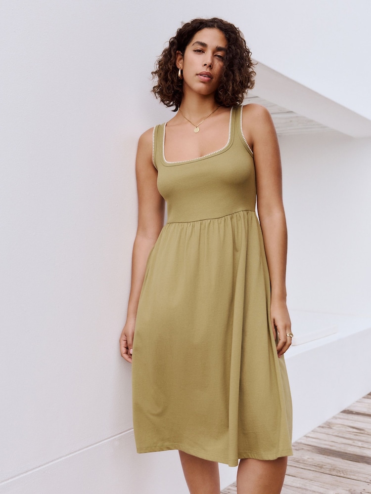 Khakigrün - Jersey Midi Summer Dress - Bild 1 von 3 Khakigrün - Jersey Midi Summer Dress - Bild 1 von 3