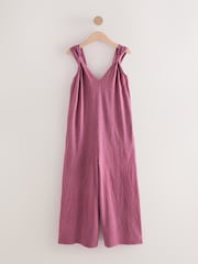 Plum Purple Jersey Wide Leg V-Neck Jumpsuit - Image 1 of 3