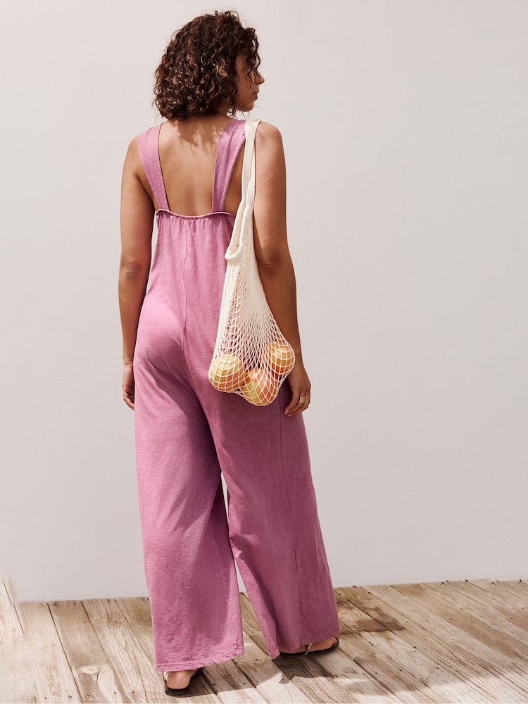 Plum Purple Jersey Wide Leg V-Neck Jumpsuit - Image 2 of 8 Plum Purple Jersey Wide Leg V-Neck Jumpsuit - Image 2 of 8