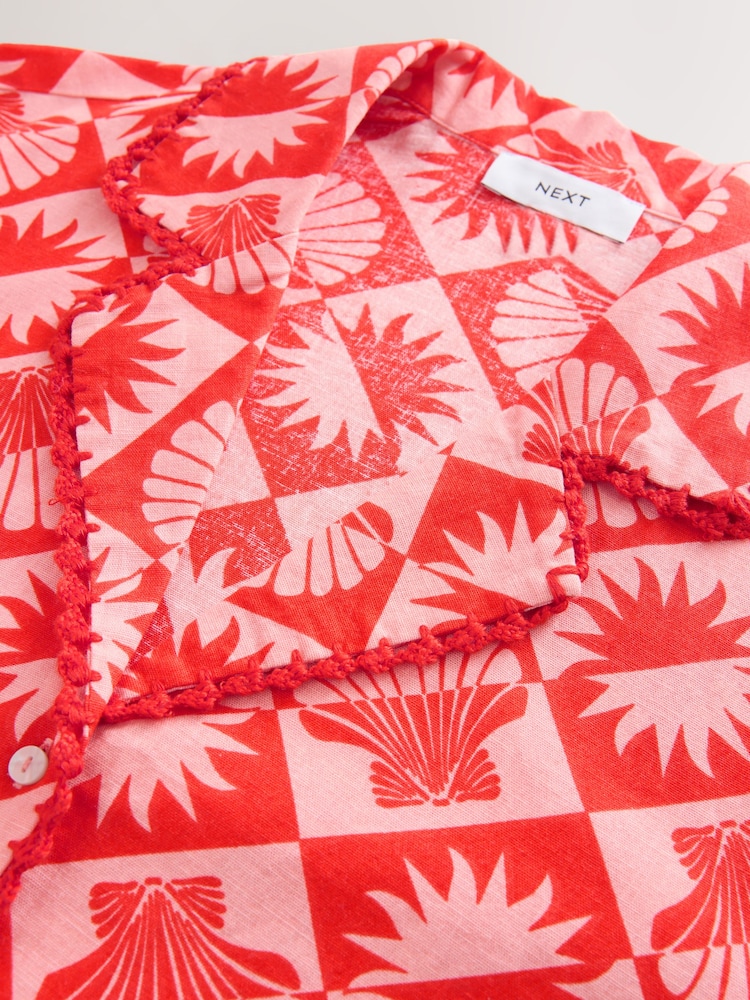 Red/Pink Summer Shirt With Linen - Image 12 of 12 Red/Pink Summer Shirt With Linen - Image 12 of 12