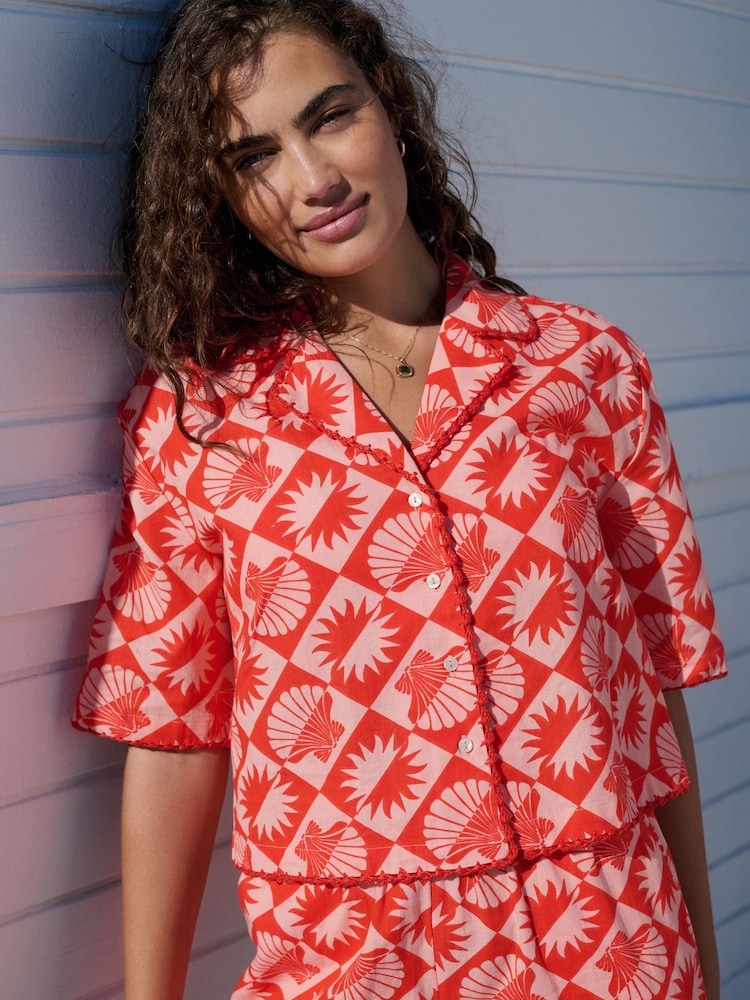 Red/Pink Summer Shirt With Linen - Image 2 of 12 Red/Pink Summer Shirt With Linen - Image 2 of 12
