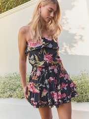 Black Ground 100% Cotton Bandeau Mini Skort Dress - Image 1 of 8