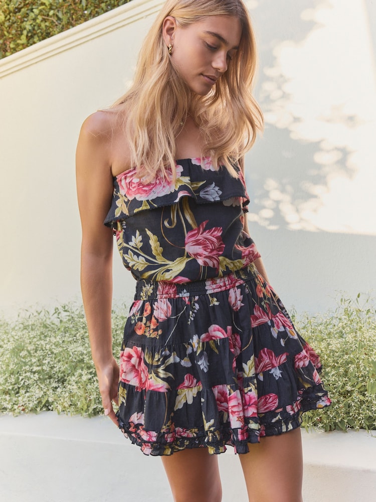 Black Ground 100% Cotton Bandeau Mini Skort Dress - Image 1 of 8
