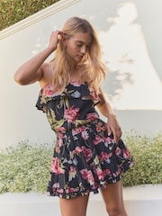 Black Ground 100% Cotton Bandeau Mini Skort Dress - Image 4 of 8