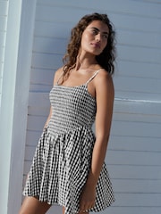 Black/White 100% Cotton Textured Gingham Skort Playsuit - Image 1 of 11