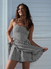Black/White 100% Cotton Textured Gingham Skort Playsuit - Image 10 of 11