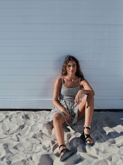 Black/White 100% Cotton Textured Gingham Skort Playsuit - Image 5 of 11