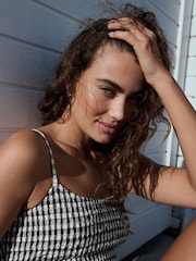 Black/White 100% Cotton Textured Gingham Skort Playsuit - Image 7 of 11