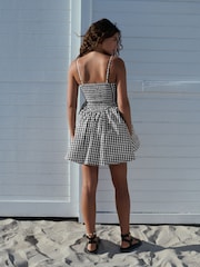 Black/White 100% Cotton Textured Gingham Skort Playsuit - Image 8 of 11