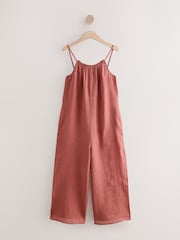 Rose Pink 100% Linen Wide Leg Romper - Image 5 of 7