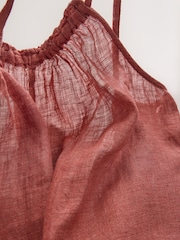 Rose Pink 100% Linen Wide Leg Romper - Image 7 of 7