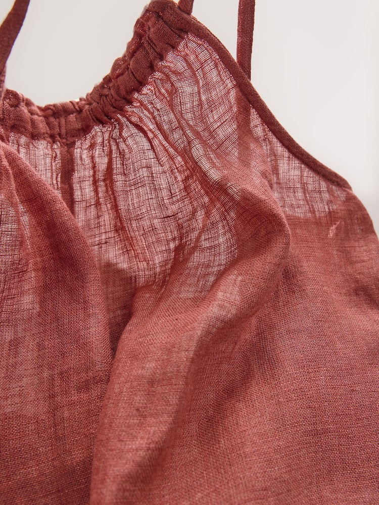 Rose Pink 100% Linen Wide Leg Romper - Image 7 of 7