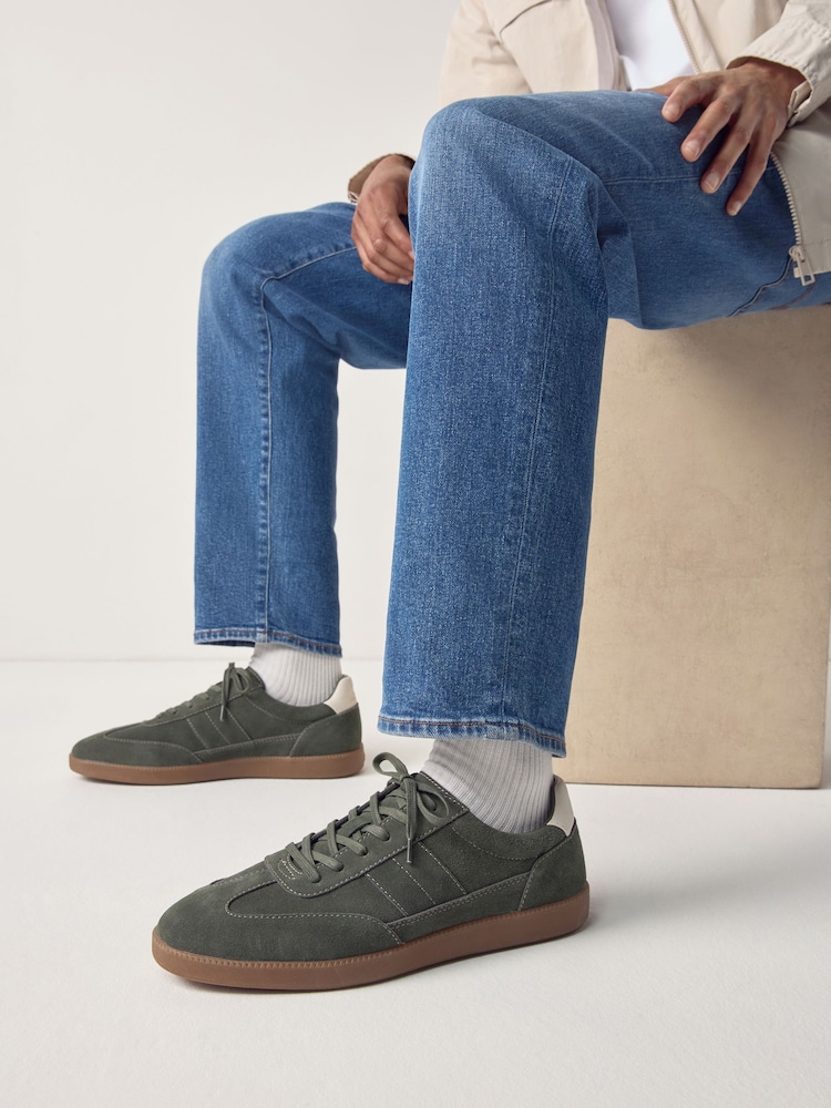 Khaki Green Suede Smart Casual Trainers - Image 1 of 1