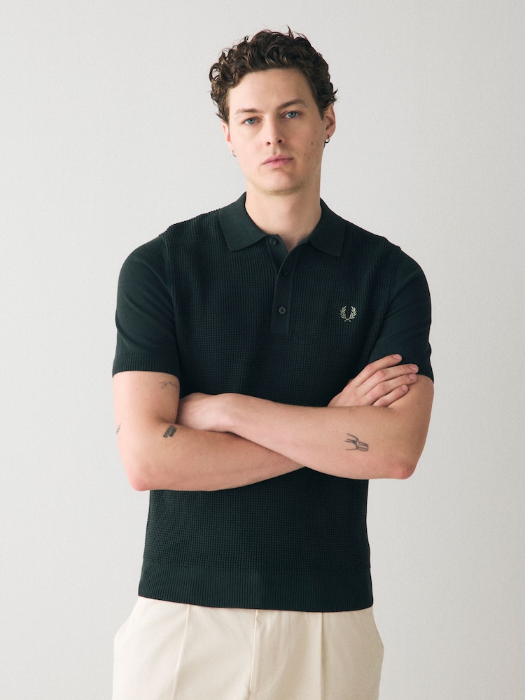 Fred Perry Waffle Knitted Polo Shirt - Image 1 of 6