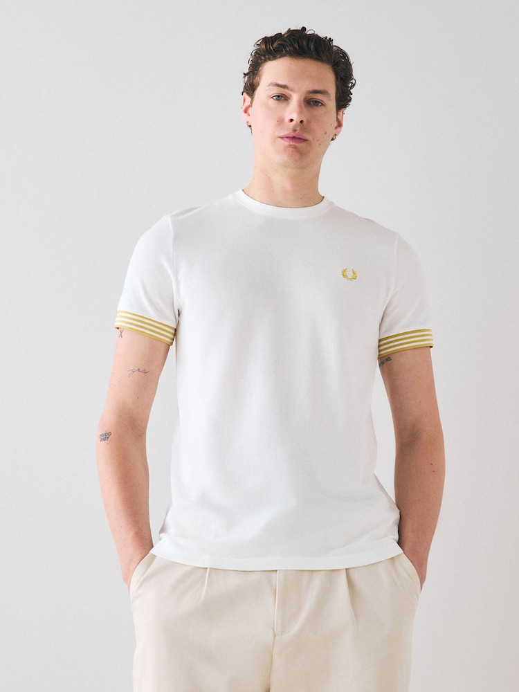 Fred Perry Striped Cuff T-Shirt - Image 1 of 5 Fred Perry Striped Cuff T-Shirt - Image 1 of 5