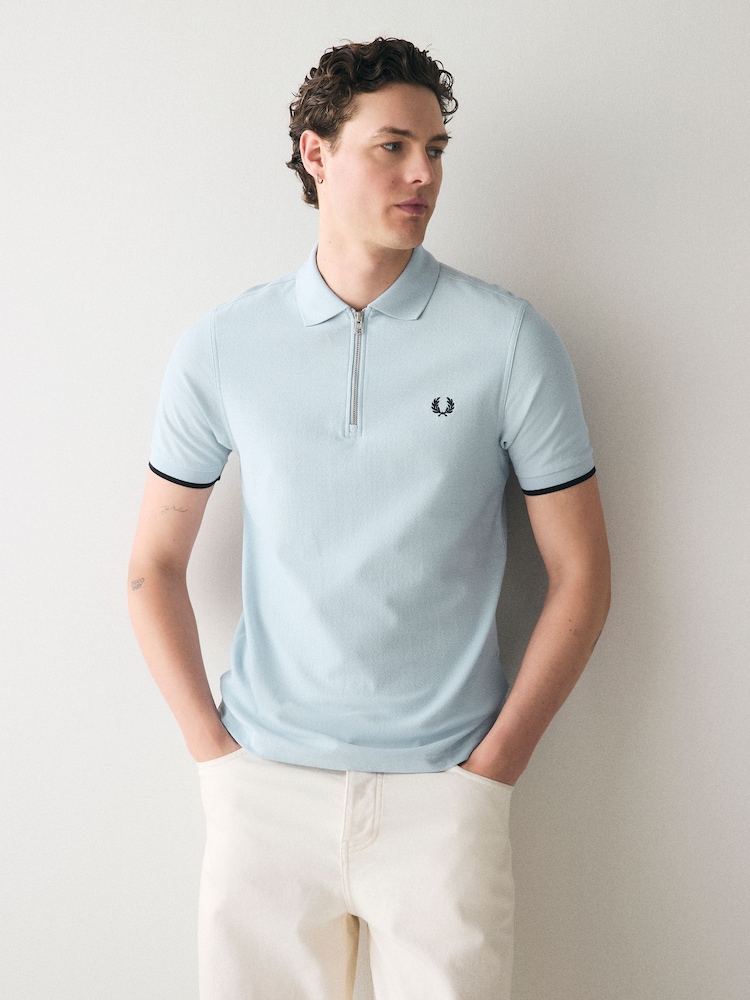 Fred Perry Crepe Pique Zip Neck Polo Shirt - Image 1 of 6