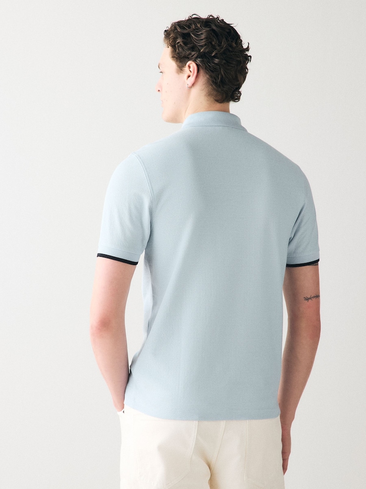 Fred Perry Crepe Pique Zip Neck Polo Shirt - Image 2 of 6