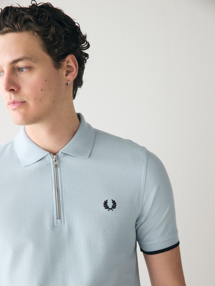 Fred Perry Crepe Pique Zip Neck Polo Shirt - Image 3 of 6