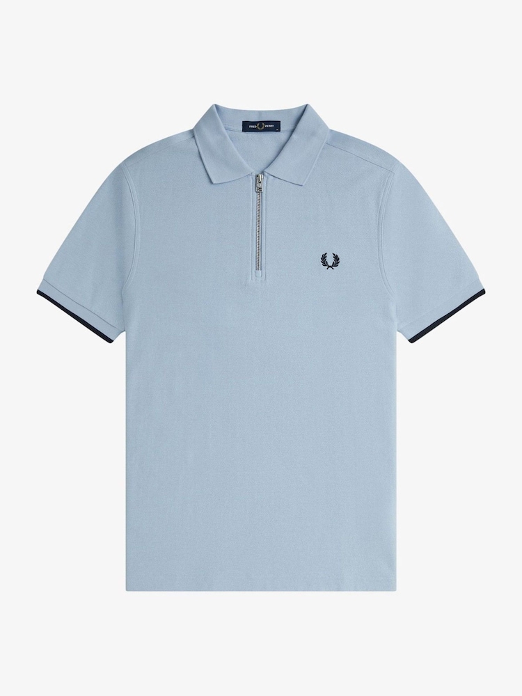 Fred Perry Crepe Pique Zip Neck Polo Shirt - Image 5 of 6