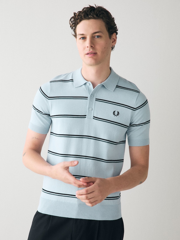 Fred Perry Striped Knitted Polo Shirt - Image 1 of 6 Fred Perry Striped Knitted Polo Shirt - Image 1 of 6