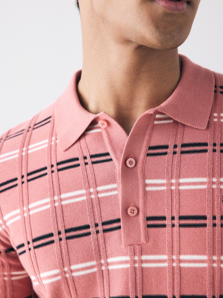 Fred Perry Striped Rib Knitted Polo shirt - Image 4 of 6