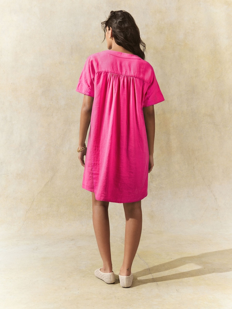 Bright Pink Kaftan Mini Dress with Linen - Image 2 of 6