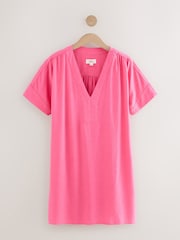 Bright Pink Kaftan Mini Dress with Linen - Image 4 of 6