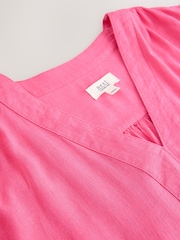 Bright Pink Kaftan Mini Dress with Linen - Image 5 of 6