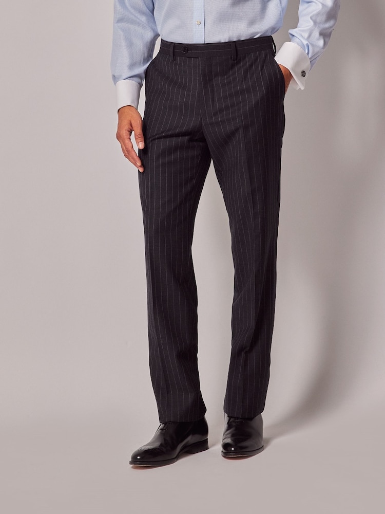 Hawes & Curtis Slim Chalk Stripe Black Suit Trousers - Imagen 1 de 3