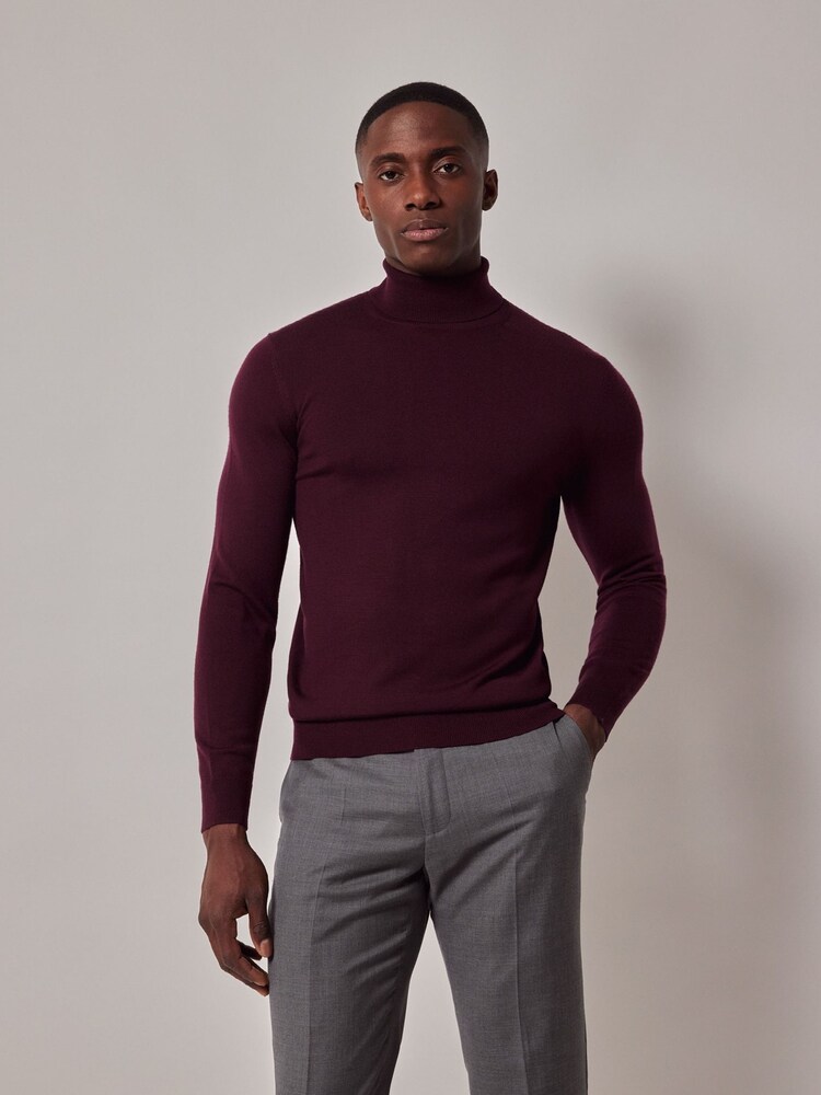 Hawes & Curtis Red Roll Neck Merino Jumper - Image 1 of 3