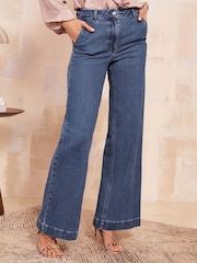 Friends Like These Mid Blue Smart Wide Leg Jeans - Image 1 of 4