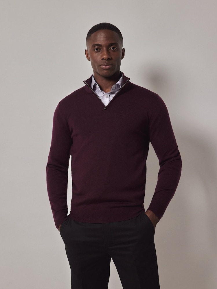 Hawes & Curtis Red Merino 1/2 Zip Jumper - Image 1 of 3