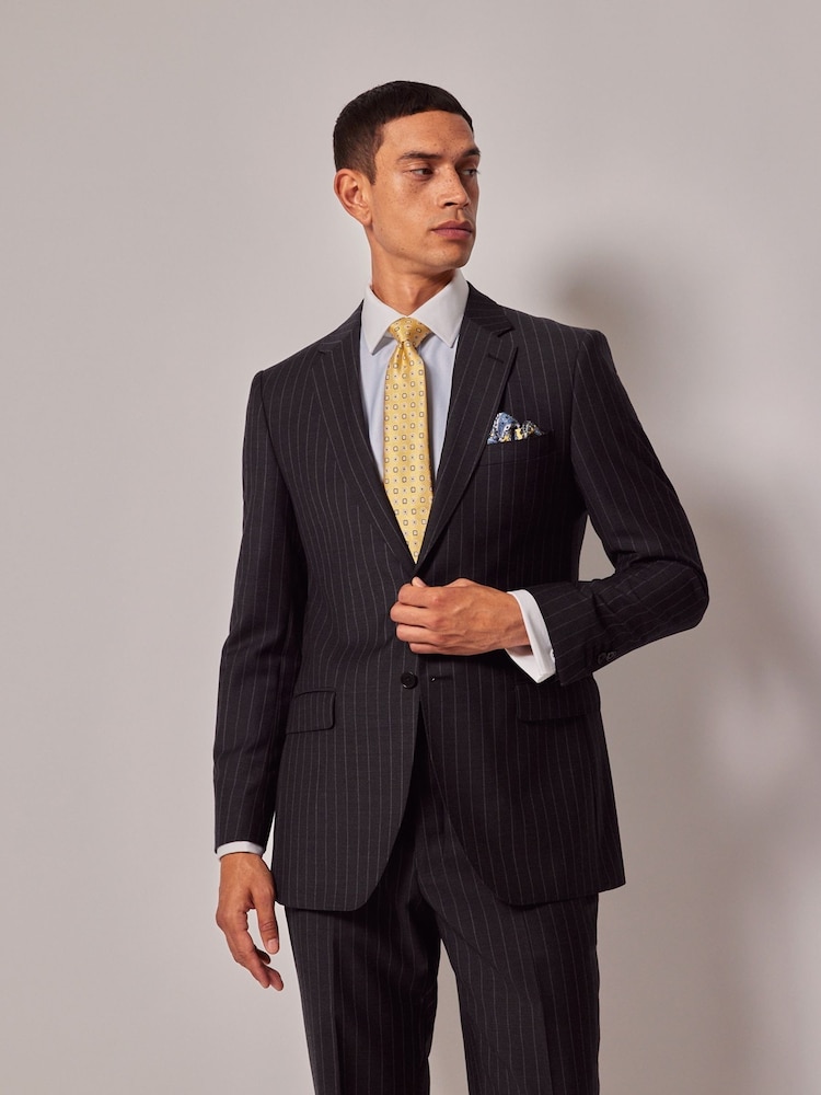 Hawes & Curtis Slim Chalk Stripe Black Suit Jacket - Image 1 of 3 Hawes & Curtis Slim Chalk Stripe Black Suit Jacket - Image 1 of 3