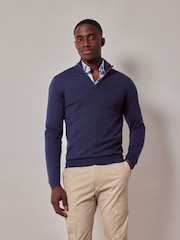 Hawes & Curtis Blue Merino 1/2 Zip Jumper - Image 1 of 3