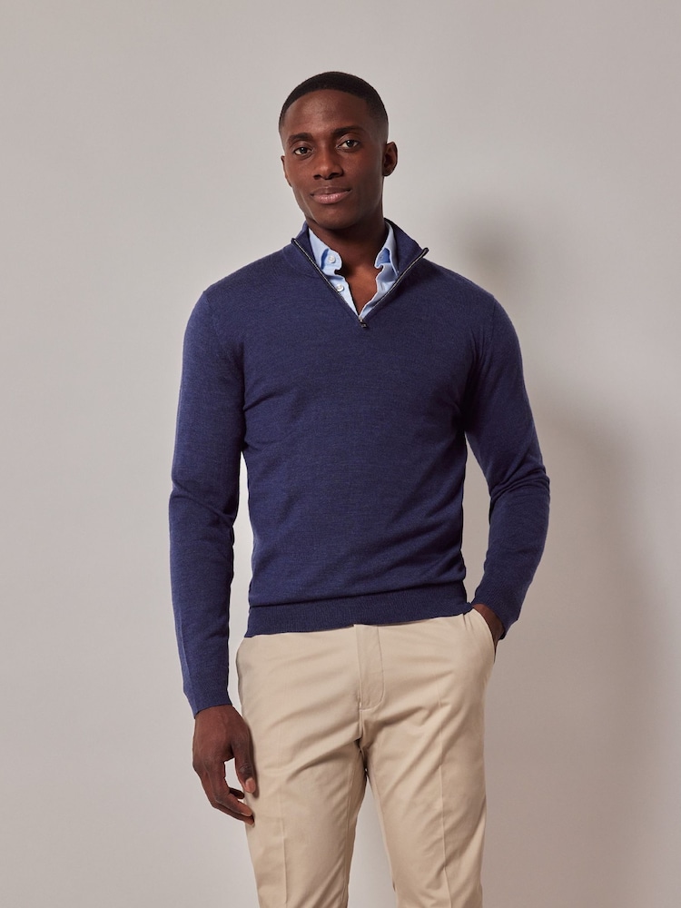 Hawes & Curtis Blue Merino 1/2 Zip Jumper - Image 1 of 3