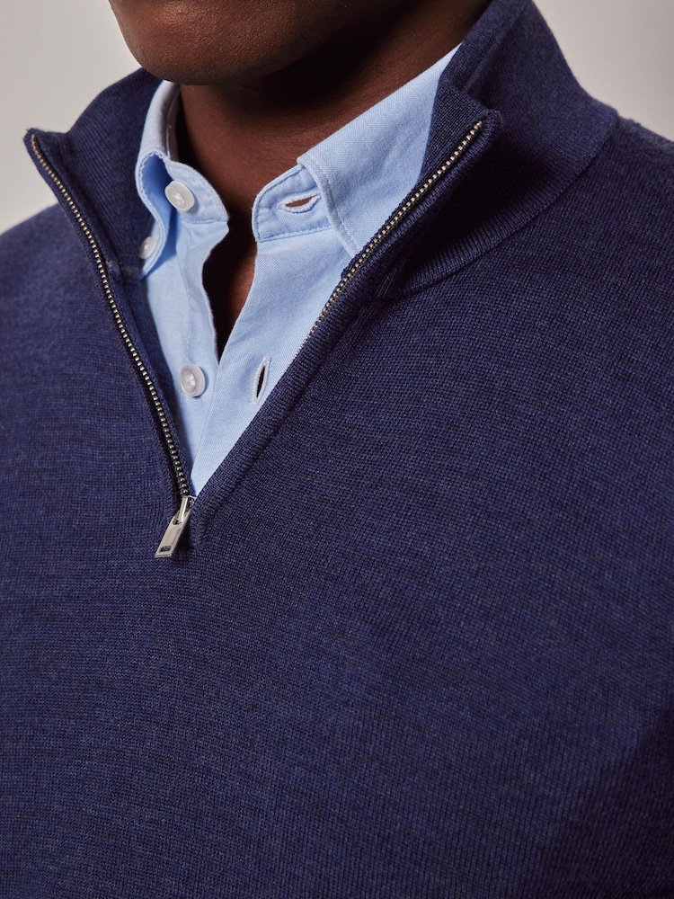 Hawes & Curtis Blue Merino 1/2 Zip Jumper - Image 3 of 3