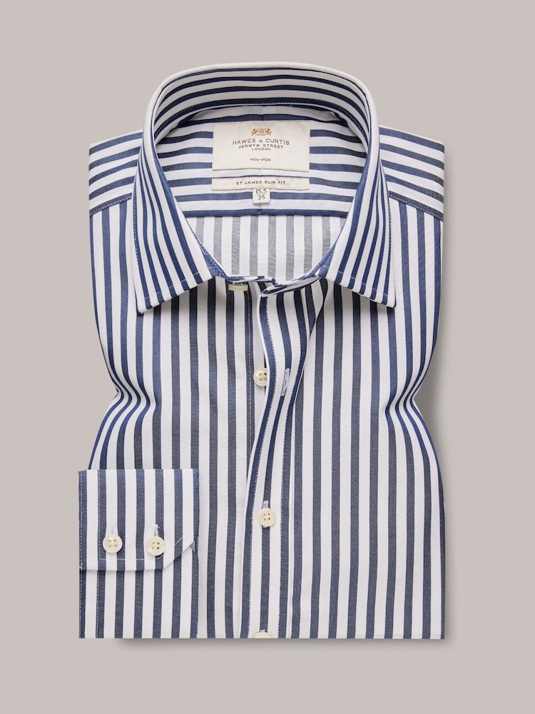 Hawes & Curtis Slim Non-Iron Bold Stripe 100% Cotton Blue/White Shirt - Изображение 1 из 3
