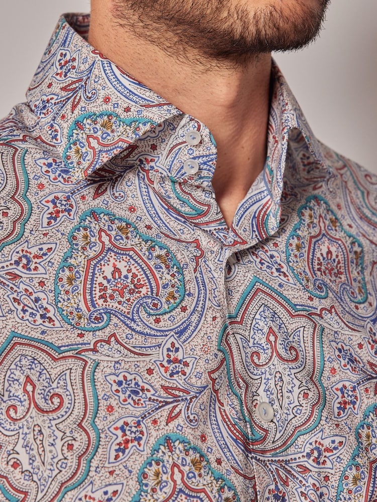 Hawes & Curtis Red/Blue Louix Paisley 100% Cotton Shirt - Image 3 of 3
