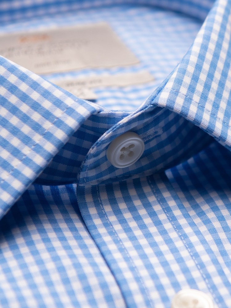 Hawes & Curtis Slim Blue Non-Iron Gingham Check 100% Cotton Shirt - Image 2 of 2