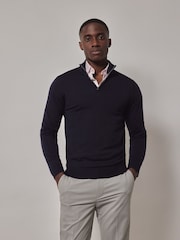 Hawes & Curtis Blue Merino 1/2 Zip Jumper - Image 1 of 3