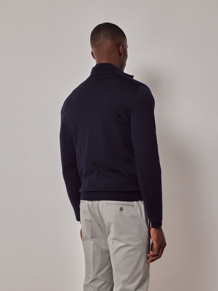 Hawes & Curtis Blue Merino 1/2 Zip Jumper - Image 2 of 3