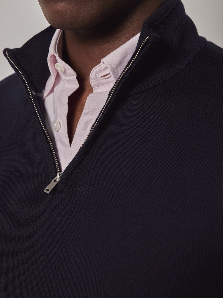 Hawes & Curtis Blue Merino 1/2 Zip Jumper - Image 3 of 3